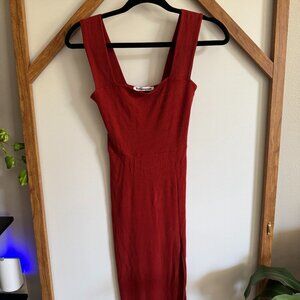 Reformation Cassi Ribbed Red Midi Dress